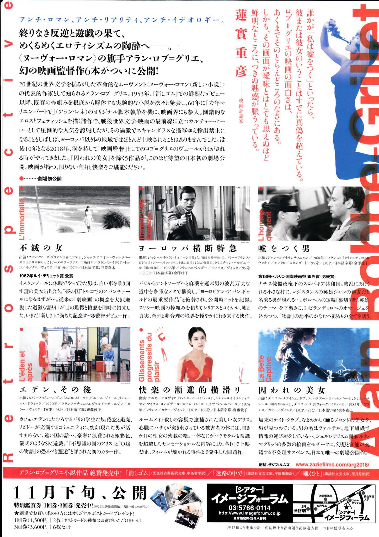 Alain Robbe-Grillet Retrospective Japanese Chirashi Mini Ad-Flyer Poster 2018
