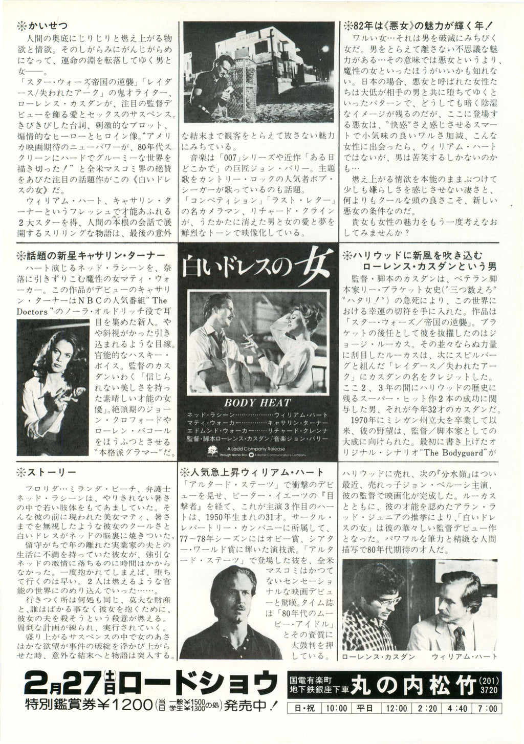 Body Heat Japanese Chirashi Mini Ad-Flyer Poster 1981