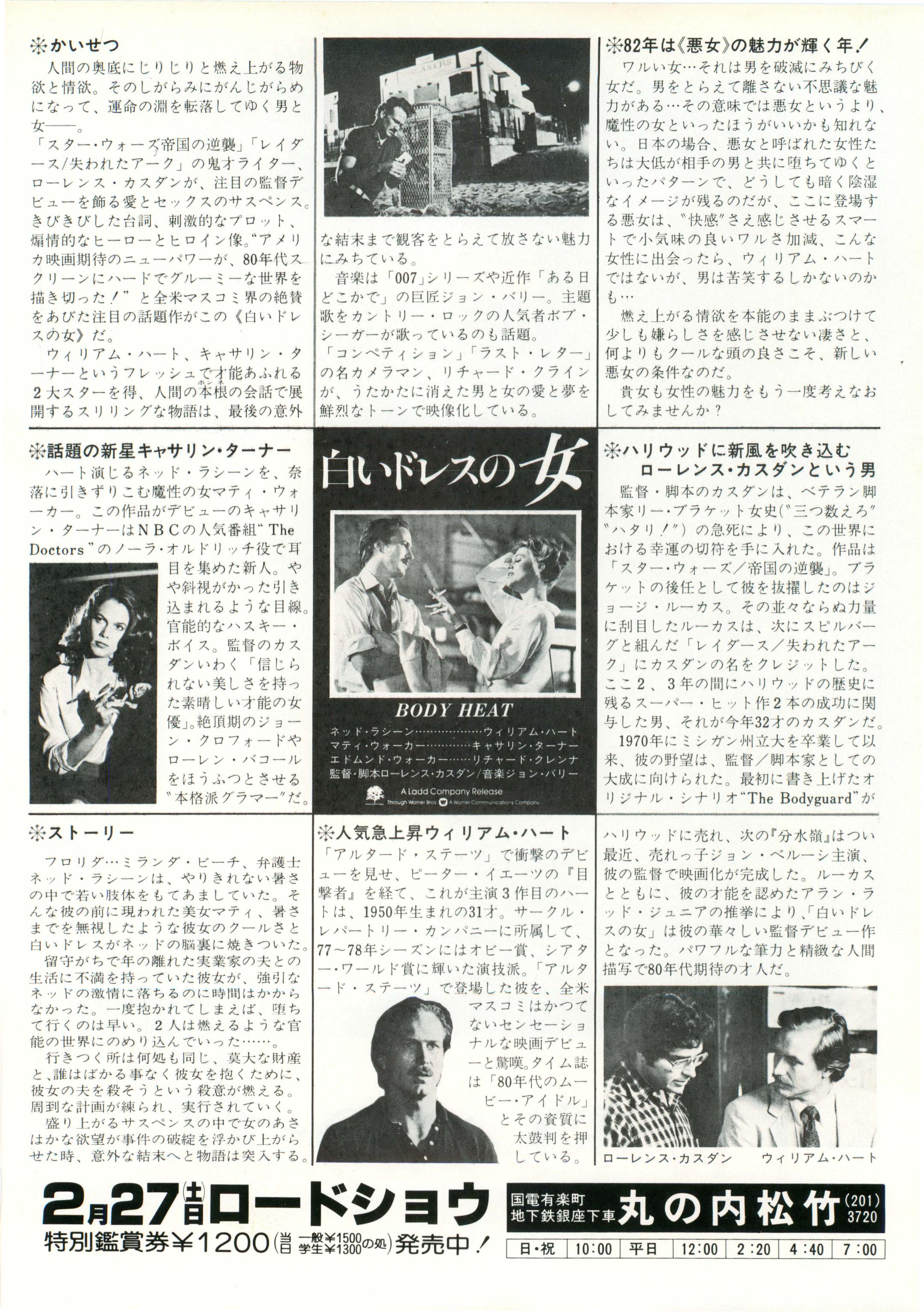 Body Heat Japanese Chirashi Mini Ad-Flyer Poster 1981