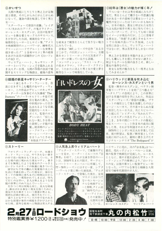 Body Heat Japanese Chirashi Mini Ad-Flyer Poster 1981