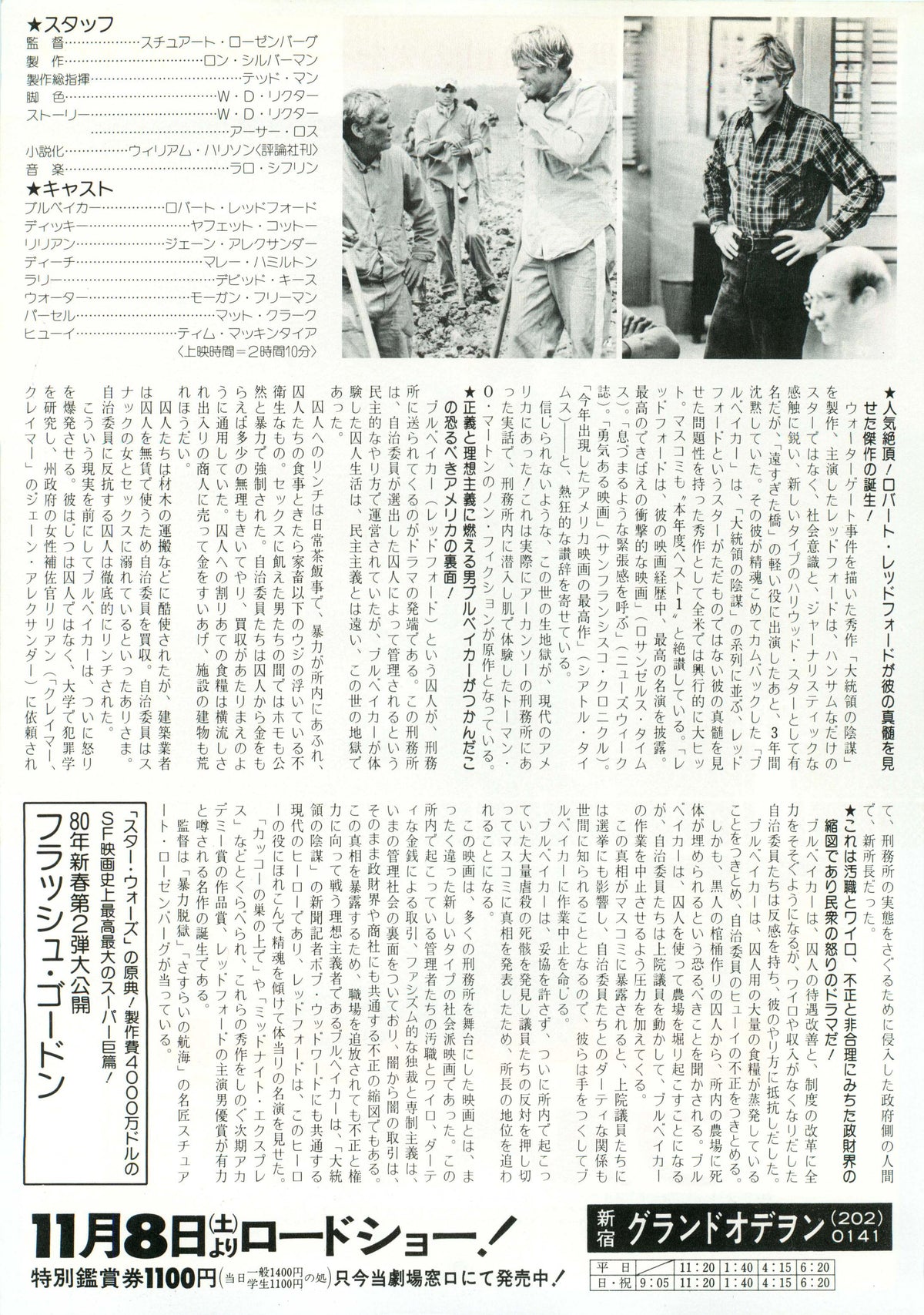 Brubaker Japanese Chirashi Mini Ad-Flyer Poster 1980