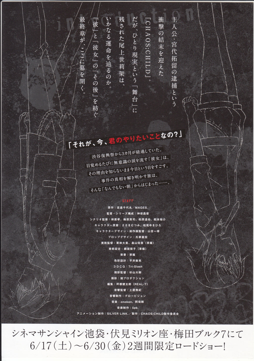 Chaos Child Silent Sky Japanese Anime Chirashi Mini Ad-Flyer Poster 2018