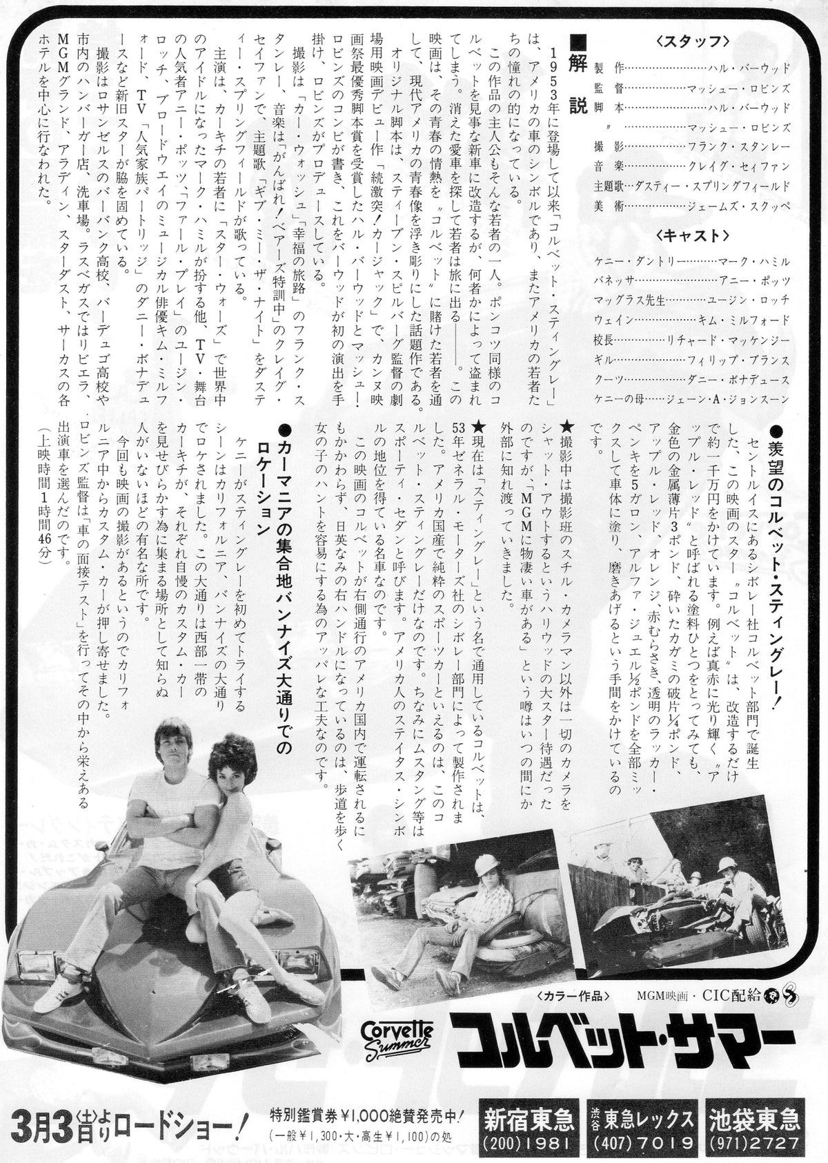 Corvette Summer Japanese Chirashi Mini Ad-Flyer Poster 1978