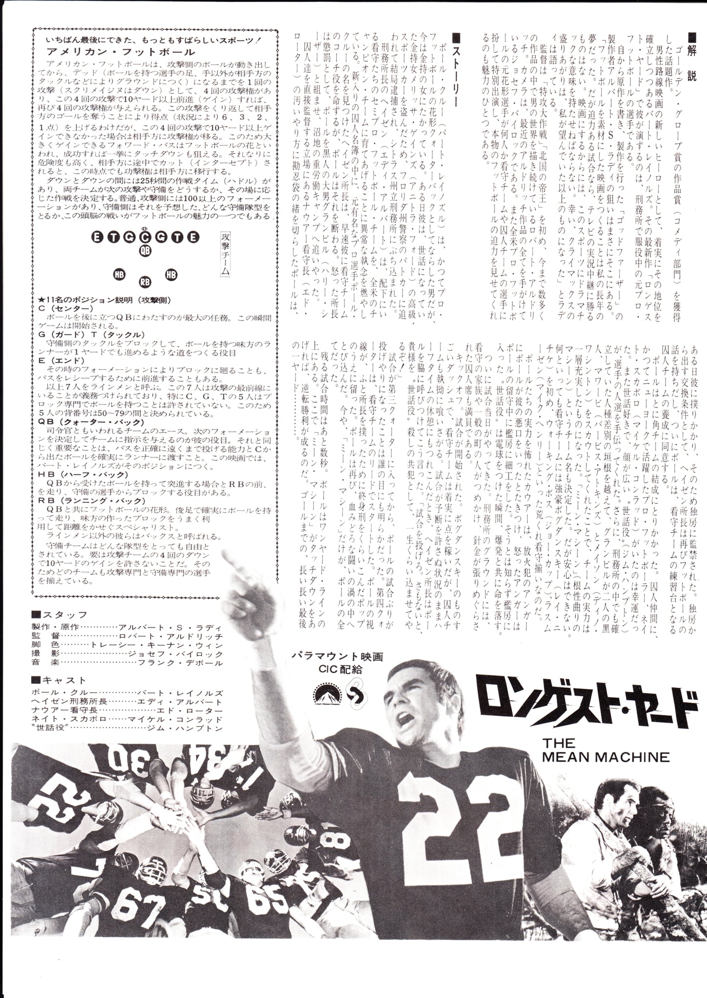Mean Machine - Longest Yard Japanese Chirashi Mini Ad-Flyer Poster 1974