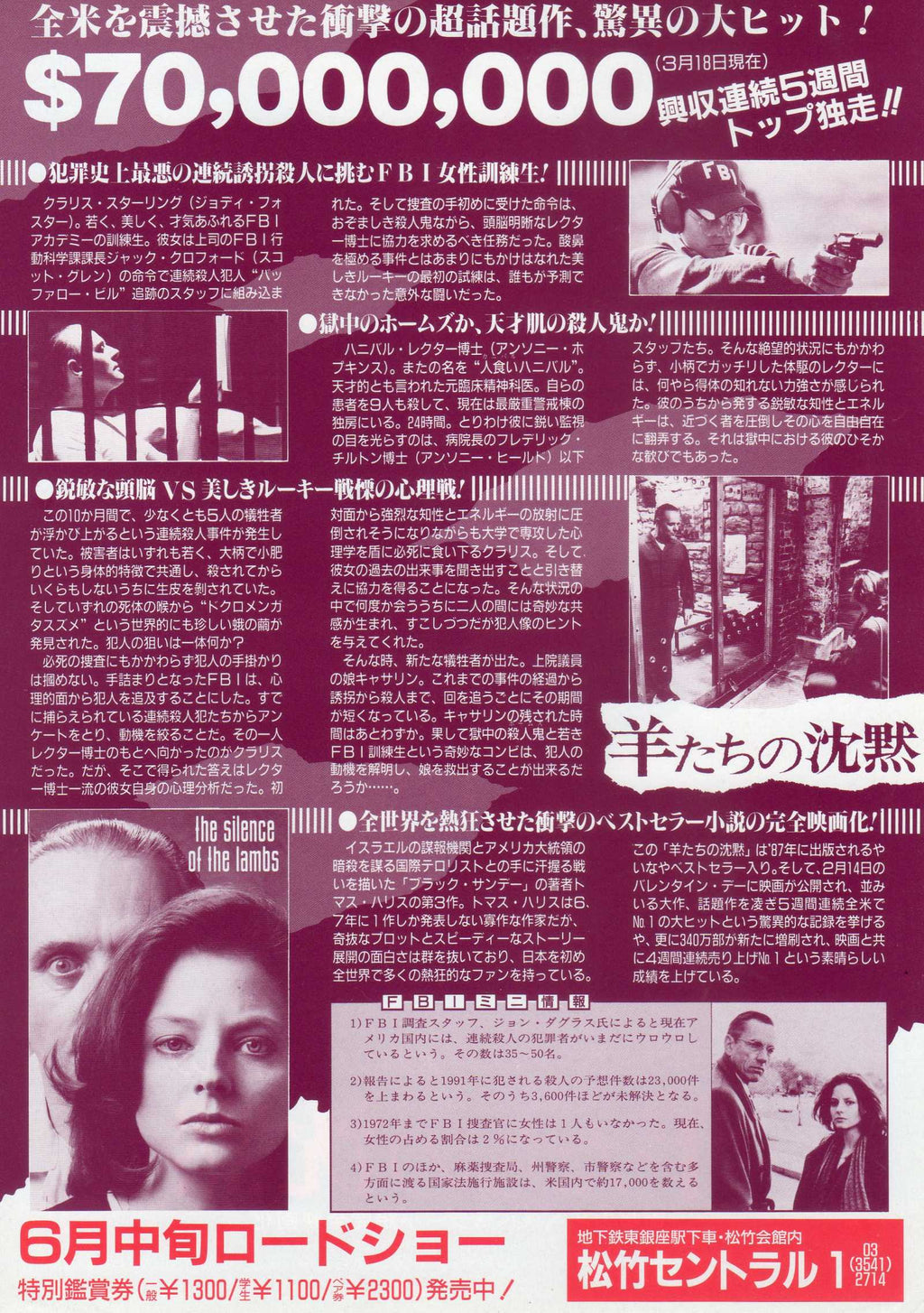 The Silence of The Lambs Japanese Chirashi Mini Ad-Flyer Poster 1991 *
