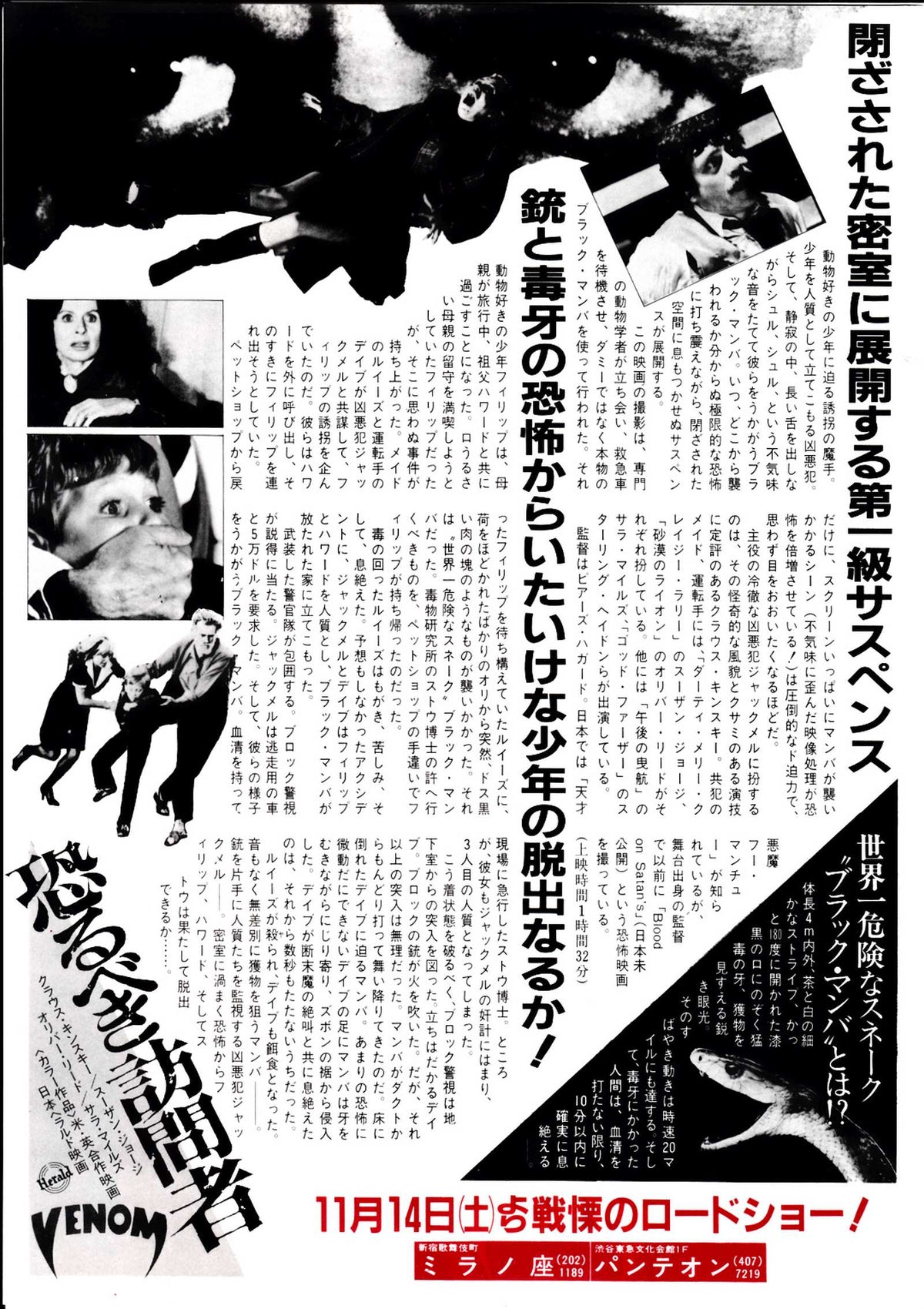Venom Japanese Chirashi Mini Ad-Flyer Poster 1981