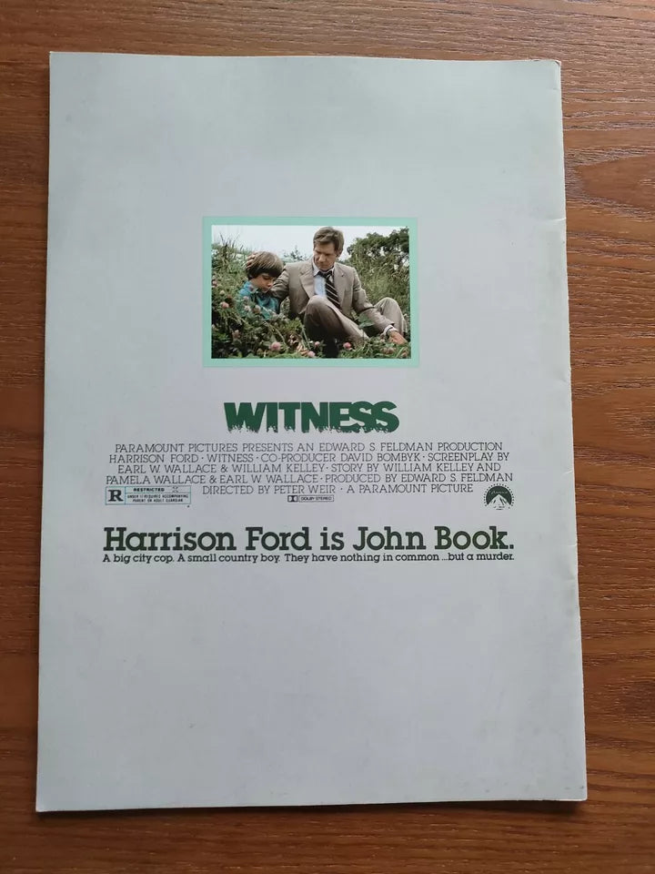 Witness Japanese Movie Program Pamphlet 1985 Harrison Ford